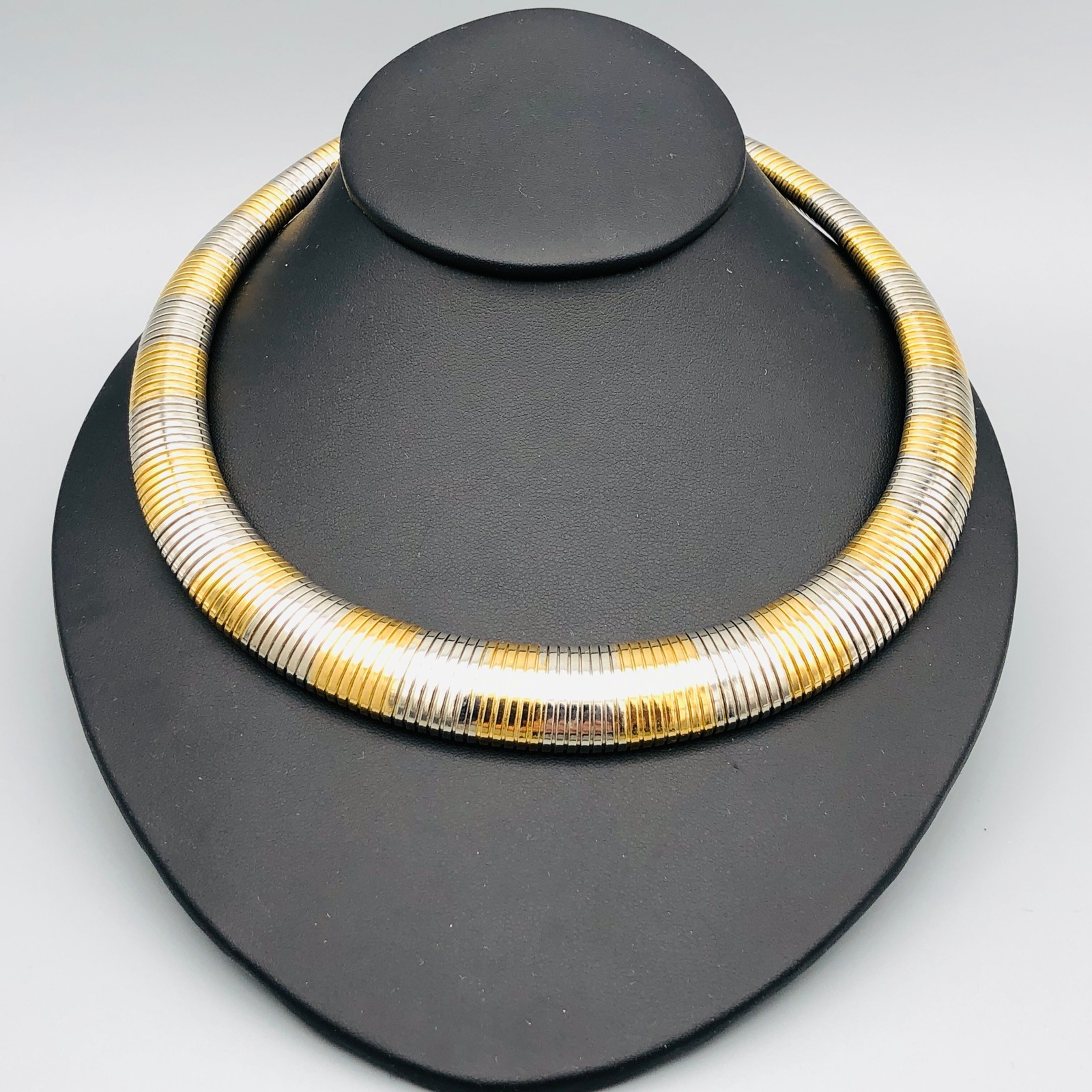 Vintage Thick Omega Chain Necklace 18 Two Tone 1980s Eqyptian Revival Choker 55$